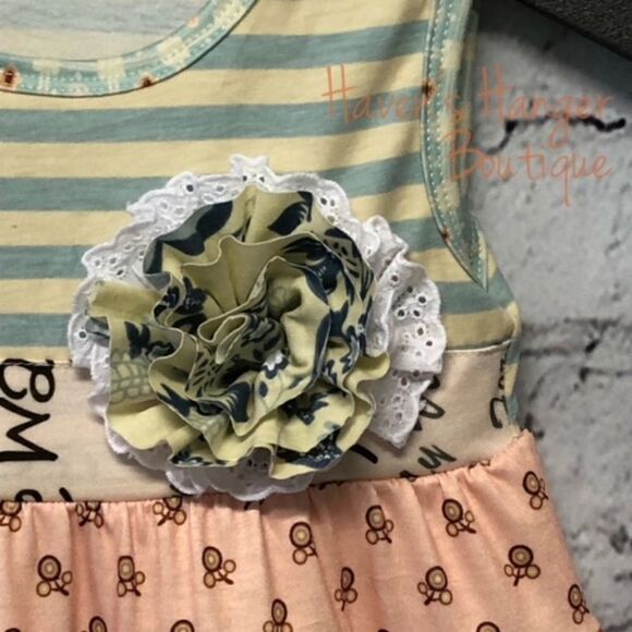 2pc. Ruffle Floral & Stripe Dress & Headband. Size 3T - Picture 3 of 6